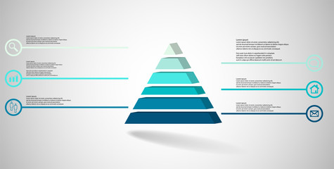 3D illustration infographic template with embossed triangle divided to six parts