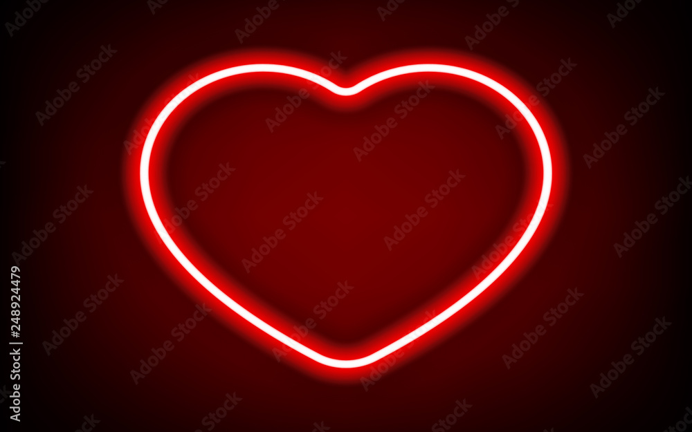 Poster red heart neon tube frame with shadow for pattern and design