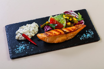 Grilled salmon steak