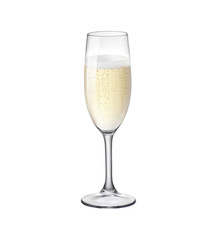 Сhampagne with bubbles  in glass isolated on white background. Side view.