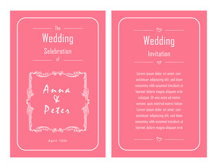 Template wedding invitation. Vector pink illustration with vintage frame.