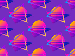 Materiał do szycia Futuristic seamless pattern. Gradient sun retro background 1980s style. Retrowave. Vector illustration