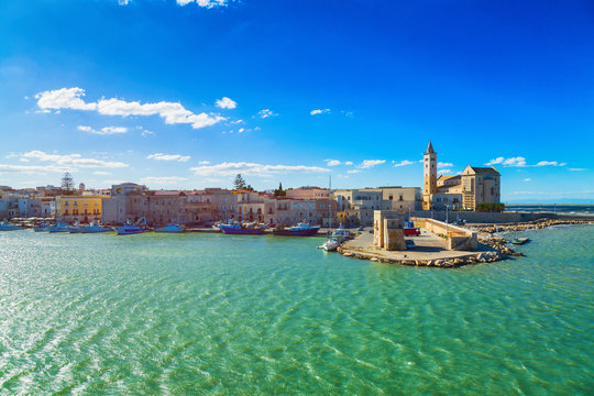 View of a nice fishing harbor and marina in Trani, region Puglia, Italy