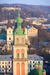 Obraz premium View from the town hall on the Kornyakta tower, Lviv, Ukraine