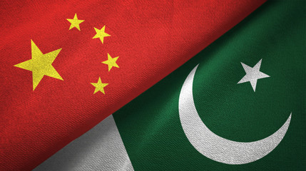 China and Pakistan two flags textile cloth, fabric texture