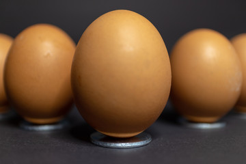 Anordnung von mehreren Eiern für Ostern vor schwarzen Hintergrund.Mit Platz für eigenen Text
