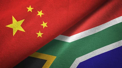 Fotobehang Afrika China and South Africa two flags textile cloth, fabric texture  © Aleks Taurus
