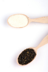 spoon with sugar. spoon with tea