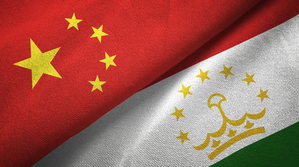 China and Tajikistan two flags textile cloth, fabric texture