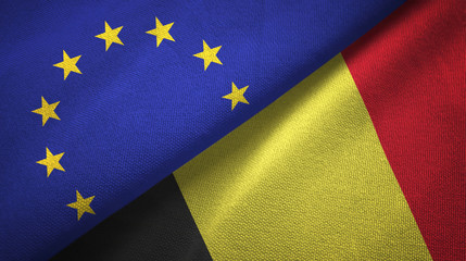 European Union and Belgium two flags textile cloth, fabric texture