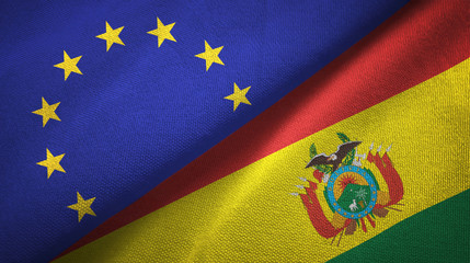 European Union and Bolivia two flags textile cloth, fabric texture