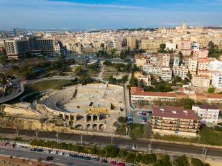 Aerial view of Tarragona with amphitheater