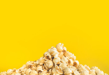 Pop corn on pastel color background.Food and snack concepts ideas.Minimal