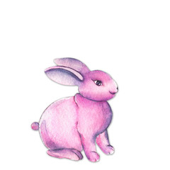 Hand paint watercolor easter pink rabbit,  cute illustration