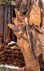 Variety of homemade smoked or dried meat