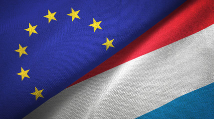 European Union and Luxembourg two flags textile cloth, fabric texture © Aleks Taurus