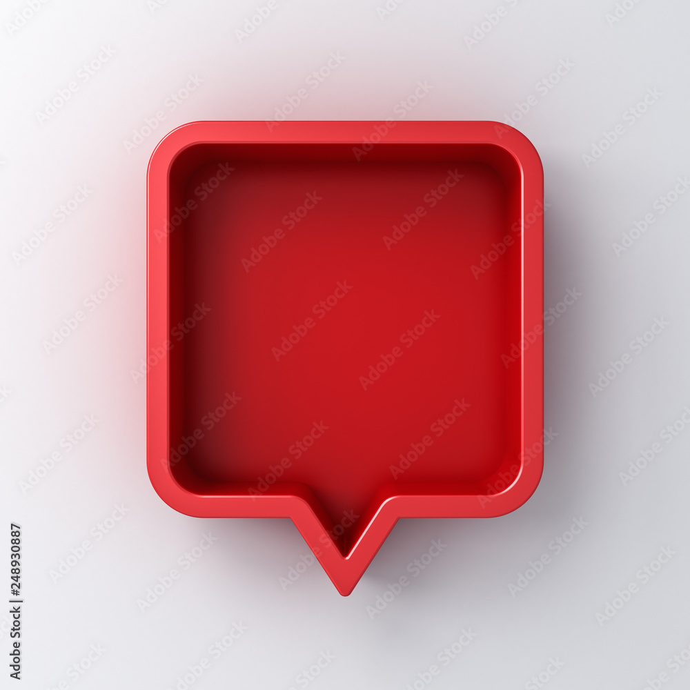 Aufkleber 3d speech bubble or blank red rounded square chat pin with shadow on white wall background 3D rendering