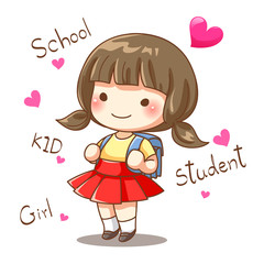 character design of little girl student go to school