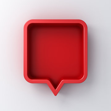 3d speech bubble or blank red rounded square chat pin with shadow on white wall background 3D rendering