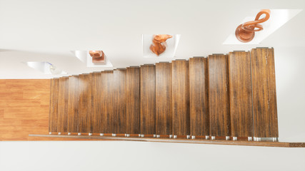 Wooden staircase in empty apartment - 3D Rendering