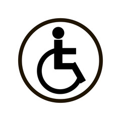 Simple sign with person on disabled carriage in circle isolated on white background