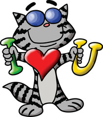 Cartoon cat saying i love you in the cutest way vector illustration valentine's day, february 14