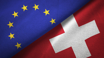 European Union and Switzerland two flags textile cloth, fabric texture © Aleks Taurus