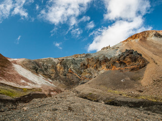 Scenic view on colorful mountains. Perfect destination for hikers. The Legendary Laugavegur Trek, Iceland.