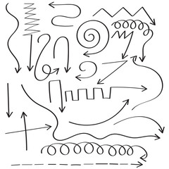 Set of hand drawn doodle arrows isolated on white background. Vector illustration