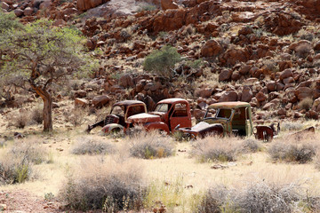 Obraz premium stone desert with car wrecks - Namibia Africa