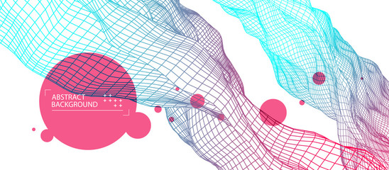 Abstract background with waves. 3D surface.