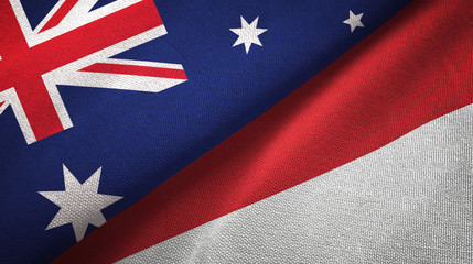 Australia and Indonesia two flags textile cloth, fabric texture