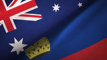 Australia and Liechtenstein two flags textile cloth, fabric texture