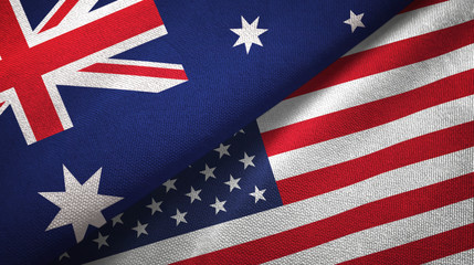 Australia and United States two flags textile cloth, fabric texture © Oleksii