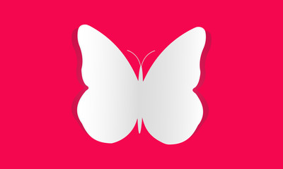 White paper effect butterfly on pink background. Mockup for design. Vector EPS10.