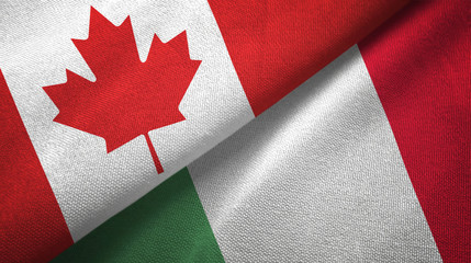 Canada and Italy two flags textile cloth, fabric texture