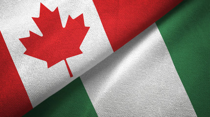 Canada and Nigeria two flags textile cloth, fabric texture