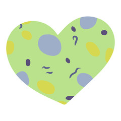 Heart texture. Love and pattern. Valentine's day concept. Colorful sticker. Abstract pattern - green, blue, yellow elements isolated on white background