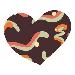 Heart texture. Love and pattern. Valentine's day concept. Colorful sticker. Abstract pattern - brown, pink, orange, yellow elements isolated on white background