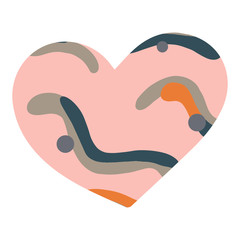 Heart texture. Love and pattern. Valentine's day concept. Colorful sticker. Abstract pattern - pink, orange, blue, grey elements isolated on white background