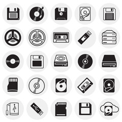 Data device icons set on circles background for graphic and web design, Modern simple vector sign. Internet concept. Trendy symbol for website design web button or mobile app
