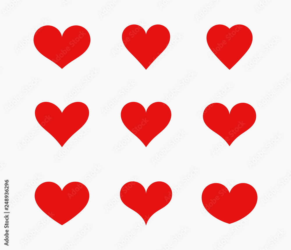 Wall mural red hearts icons set.