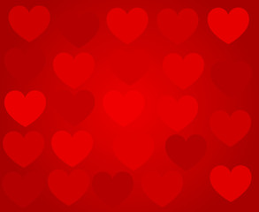 Hearts on red background Valentine card.