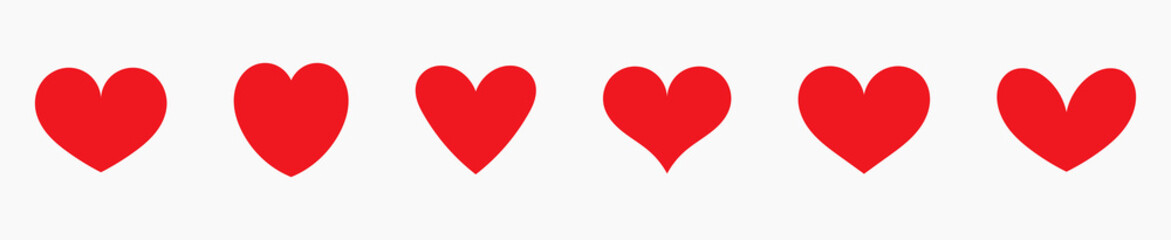 Red hearts icons set.