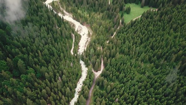 Vertically panning drone shot over the alps in south Tyrol, Italy