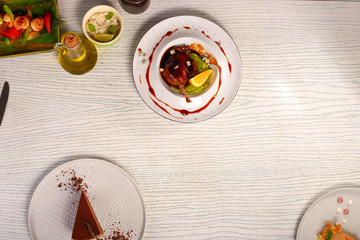 food table with different plates 