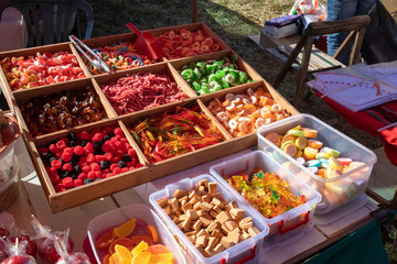 Street selling variety of sweets and candies