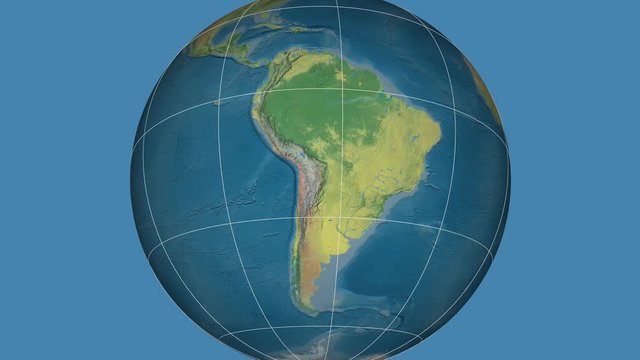 Zoom-in on Paraguay outlined. Topographic