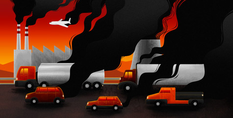 Carbon emissions and footprint of transport - obrazy, fototapety, plakaty