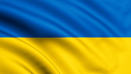 Ukraine flag blowing in the wind. Background texture. 3d rendering, wave. - Illustration